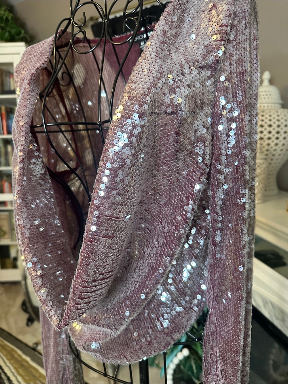 Fashion Nova Mauve Sequin Drape Long Sleeve Top